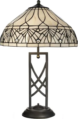 Casa Padrino Luxus Tiffany Tischleuchte Weiß / Schwarz Ø 40 x H. 61 cm - Elegante Deko-Leuchte - Elegante Tiffany Tischleuchte von Casa Padrino aus Metall und Tiffany Glas. Durchmesser 40 cm, Höhe 61 cm, für E27-Leuchtmittel geeignet. Pflegeleichtes Material, ideal für stilvolle Wohnräume.