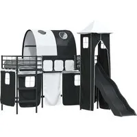 vidaXL Kinderloftbett Schwarz 90 x 190 cm – Modernes Metallbett mit Rutsche - Stylisches Kinderloftbett aus robustem Metall, ideal zum Spielen und Entspannen. Mit Rutsche und Vorhängen bietet es kreativen Rückzugsort und gemütlichen Schlafplatz für Kinder.