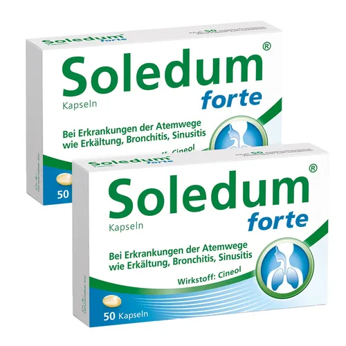 Soledum forte Kapseln Doppelpack 100 St. - Arzneimittel für die Linderung von Atemwegserkrankungen, rezeptfrei und magensaftresistent für eine gezielte Wirkung.