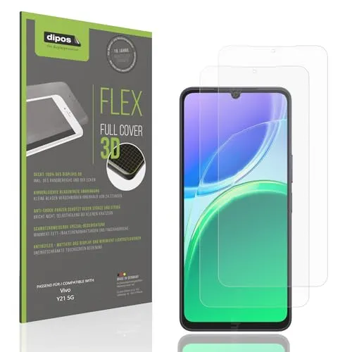 dipos FLEX 2x Schutzfolie matt passend für Vivo Y21 5G, Antireflex, 100% Displayabdeckung, Fingerprint Kompatibel, case-friendly, Full Cover Displayschutz Folie