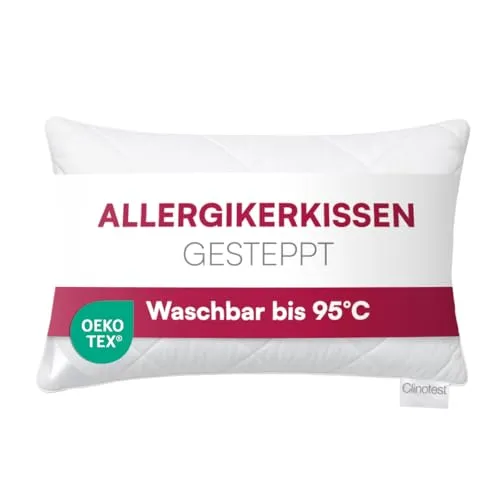 Clinotest Steppkissen 40x60 cm - Kochfestes & formstabiles Kopfkissen für erholsame Nächte - KOMFORT FÜR ALLE SCHLAFPOSITIONEN – Das 40x60 cm große Steppkissen mit 350g Füllung bietet ideale Unterstützung für Rücken-, Seiten- und Bauchschläfer. KOCHFESTE HYGIENE – Waschbar bis 95°C, perfekt für Allergiker und Hygieneliebhaber. ZERTIFIZIERTE QUALITÄT – Öko-Tex Standard 100.