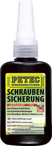 Petec Schraubensicherung HOCHFEST, rot 920250 - Klebeprodukte für langlebige Verbindungen, ideal für mechanische Anwendungen und verhindert das Lösen von Schrauben durch Vibration.