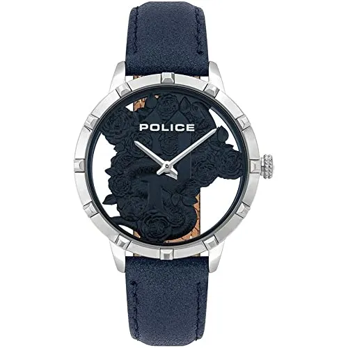 Police Damen Armbanduhr PL16041MS.03 – Eleganz in Blau - Armbanduhr mit Edelstahlgehäuse und blauem Lederarmband, wasserdicht bis 5 ATM – der perfekte Begleiter für stilbewusste Damen.