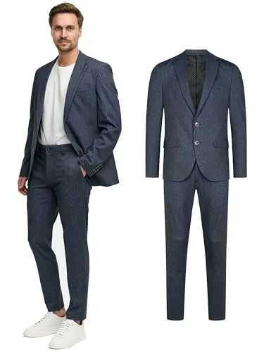 JEFF Herren JFLuke Set Anzug 2-teilig | Elastischer Regular Fit Anzug in Blau - Elastischer Herrenanzug für maximalen Komfort und perfekte Passform. Vielseitig kombinierbar mit Hemd oder Rollkragenpullover. Ideal für jeden Anlass und in hochwertiger Verarbeitung.