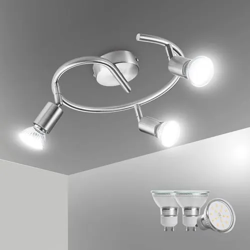 BOJIM Deckenstrahler 3 Flammig Lampe, LED Strahler Deckenleuchte Matt Nickel, Inkl. 3 x 6W Decke GU10 Spot Schwenkbar Deckenlampe, Modern Light für Küche Wohnzimmer Flur Innen Ceiling Büro Neutralweiß