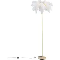 QAZQA Art-Deco-Stehleuchte Beige mit Weißen Federn Peahen - Die Peahen Stehleuchte vereint Eleganz und Verspieltheit. Ihr beiger Fuß und die weißen Federn schaffen eine traumhafte Atmosphäre. Ideal für Wohnzimmer oder Schlafzimmer, setzt sie stilvolle Akzente und bringt Glamour in dein Zuhause.