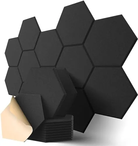Hexagon Akustikplatten Selbstklebend - 12 Stück Schallabsorber für kreative Wandgestaltung - Akustikelemente: Hochdichte Schallabsorber mit einfachem Selbstklebe-Design für optimale Schalldämmung und kreative Gestaltung in jedem Raum.
