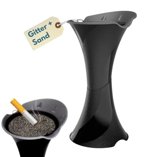 Standaschenbecher für Draußen - Hochwertiger Aschenbecher im Sanduhrdesign - Aschenbecher für den Außenbereich, UV-beständig und windfest. Mit einfachem Entleeren durch hitzebeständiges Metallgitter – ideal für öffentliche Plätze und Firmengelände.