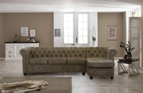Home affaire Chesterfield-Sofa Rysum L-Form - Chesterfield-Sofa in eleganter Optik, mit hochwertiger Luxus-Microfaser und komfortabler Ottomane für entspanntes Sitzen im Wohnzimmer.