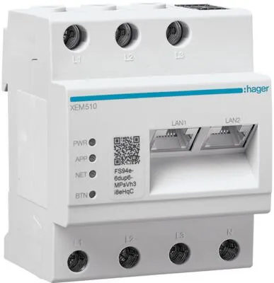 Hager XEM510 Lastmanager für E-Ladestation - PV-Energiemanager mit statischem und dynamischem Lastmanagement, ideal für bis zu 10 Ladepunkte, lokal ohne Backendanbindung.