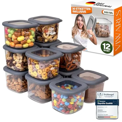 Viwares Vorratsdosen Set, 12er BPA-frei und luftdicht - Vorratsdosen-Sets für eine perfekt organisierte Küche. Unsere luftdichten Behälter halten Lebensmittel frisch und sind stapelbar sowie spülmaschinenfest – ideal für die Aufbewahrung von Müsli, Mehl und mehr!