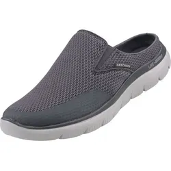SKECHERS "SUMMITS" Herren Clogs - Sportlich und bequem - Herren-Pantoletten aus grauem Textil mit Skechers Air-Cooled Memory Foam für optimalen Komfort. Ideal für den Sommer und den Urlaub, sportiver Look und gepolsterte Innensohle.