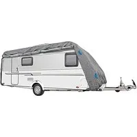 TRAVORA Wohnwagen Abdeckplane XL 670x250x220 cm - Schutzhülle für Caravan - Die TRAVORA Wohnwagen Plane bietet optimalen Schutz für deinen Caravan. Mit strapazierfähigem 4-lagigem Textilgewebe ist sie UV-beständig und wasserabweisend. Die zweiteilige Öffnung ermöglicht einfachen Zugang, ohne die Plane abzunehmen.