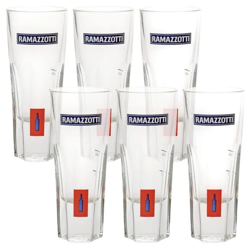 Ramazzotti Originalglas Tumbler Shot Longdrink (6 Stück) - Elegante Gläser für Whisky und Cocktails, ideal für jede Bar oder den gemütlichen Abend zuhause. Set mit 6 neuwertigen Gläsern aus hochwertigem Glas.