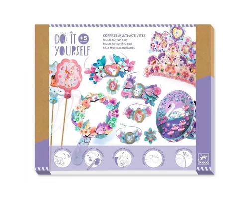 DJECO Kreativset DIY Box Nymphea - Kreativkästen für Kinder ab 5 Jahren mit 5 Bastelaktivitäten, inklusive Schmuck, Diademe und Zauberstäbe für stundenlangen Bastelspaß!