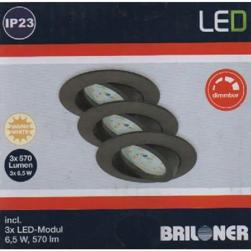 Briloner 7296-031 LED Einbauleuchten Set Eisengrau rund 3x6,5W IP23 schwenkbar