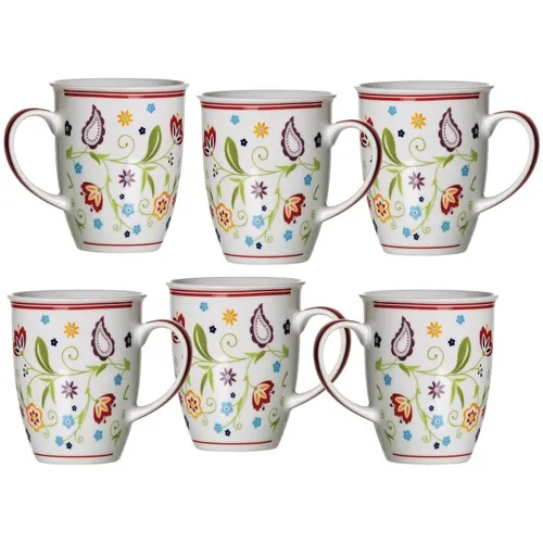 Ritzenhoff & Breker Becher Doppio Shanti 6-teilig - Thermobehälter aus hitzebeständigem Porzellan mit buntem Paisley-Blüten-Dekor, ideal für Kaffee und spülmaschinengeeignet.