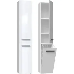 CDF Bad-Hochschrank NEL lV – Weiß glänzend - Hoch- & Midischränke fürs Bad mit geräumigen Einlegeböden und stilvollen Griffen. Perfekt für modernes Badezimmerdesign und einfache Montage.