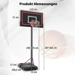 Verstellbarer Outdoor-Basketballkorb mit Rädern - Erleben Sie Spielspaß mit unserem höhenverstellbaren Basketballkorb (230-305 cm). Robustes Design, 110 cm Backboard und befüllbarer Sockel sorgen für Stabilität und Mobilität. Ideal für jedes Alter und Spielniveau!