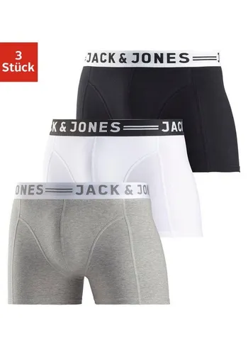 Jack & Jones Herren Boxershorts „Sense“ (3er-Pack) - Herren-Boxershorts in Grau Melange, Schwarz und Weiß, aus 95% Baumwolle und 5% Elasthan für höchsten Komfort. Im praktischen 3er-Pack für langanhaltenden Vorrat und einfache Maschinenwäsche.