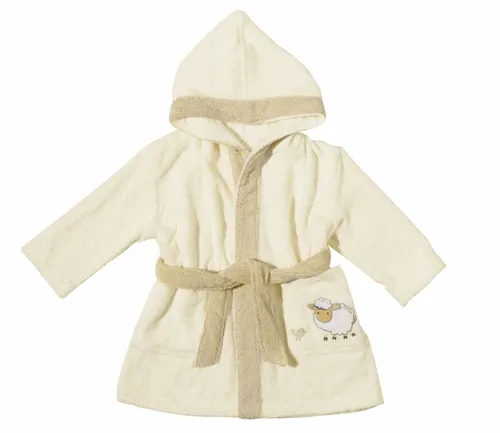 Egeria Kinderbademantel Sheep - Beiger Langform Bademantel aus 100% Organic Cotton, mit Kapuze und Gürtel, ideal für gemütliche Stunden nach dem Baden, Pflegeleicht und trocknergeeignet.