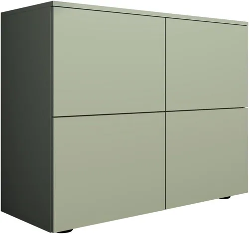 BORCHARDT MÖBEL Rova Sideboard mit 4 Türen in Salbei, 93cm - Stylisches Sideboard mit 4 Drehtüren und Push-to-open-Funktion. Ideal für variablen Stauraum und einfache Selbstmontage. Perfekt für jedes Wohnzimmer!