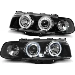 LED Angel Eyes Scheinwerfer für BMW 7er E38 (94-98) schwarz - Hochwertige LED Angel Eyes Scheinwerfer für BMW 7er E38 (Baujahre 1994-1998). Mit moderner Xenon-Optik und einfacher Plug-and-Play Installation. E-Prüfzeichen für rechtliche Sicherheit.
