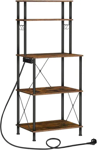 Hoobro Küchenregal mit Steckdosenleiste und Haken - Praktisches Hoobro Küchenregal mit integrierter Steckdosenleiste für bis zu vier Geräte. Fünf Ablagen bieten viel Stauraum für Küchengeräte und Utensilien. Stabil und schnell montiert – ideal für jede Küche.