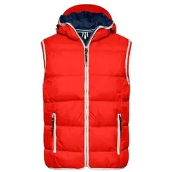 Men's Maritime Vest Modische Steppweste mit angeschnittener Kapuze weiß/rot, Gr. M