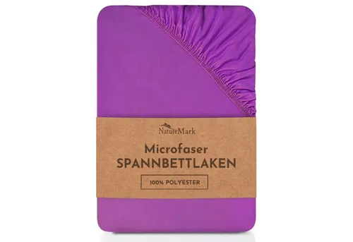 NatureMark Spannbettlaken Mikrofaser Spannbetttuch, Polyester, Gummizug: rundum, viele Größen und Farben Markenware, 180x200cm, Lila