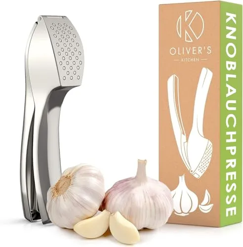 Oliver's Kitchen ® Premium Knoblauchpresse - Handlich & Leicht zu Reinigen - Praktische Knoblauchpresse mit großer Kapazität: Zerkleinert Knoblauch und Ingwer mühelos ohne Schälen. 100% spülmaschinenfest und langlebig für stressfreies Kochen.