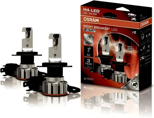 OSRAM Auto-Lampe Night Breaker SMART 64193DWNB - H4 LED Scheinwerferlampe, bis zu 330% helleres Licht und einfache Montage, 2 Stück