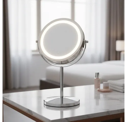 Feel2Home LED Kosmetikspiegel 10-fach - Schminkspiegel mit 10-facher Vergrößerung, schwenkbar und eleganter Edelstahl-Optik, ideal für präzises Makeup und Pflege.