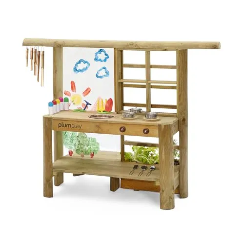 Plum Discovery Küche - Spielküche aus Holz - Die Plum Discovery Küche ist eine kreative Spielküche für Kinder ab 3 Jahren. Mit beweglichen Temperaturknöpfen und einer praktischen Maltafel fördert sie spielerisch die Fantasie und Feinmotorik.