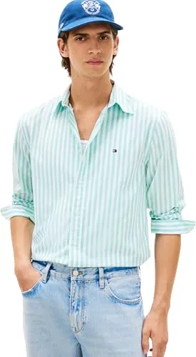 Tommy Hilfiger Langarmhemd FLEX POPLIN CLASSIC STP - Regular Fit gestreift - Klassisches Langarmhemd in Arctic Aqua mit Button-Down-Kragen. Aus 100% Baumwolle, pflegeleicht und ideal für den Alltag. Perfekt für einen lässigen Look!