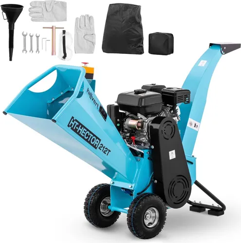 hillvert HT-HECTOR 212T Gartenhäcksler - Häcksler mit 7 PS Benzinmotor, zerkleinert Äste bis 80 mm Durchmesser, einstellbarer Auswurftrichter für flexibles Arbeiten und großer Benzintank für bis zu 2 Stunden Einsatz.