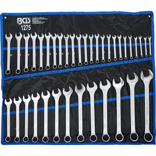 BGS 1275 Maul-Ringschlüssel-Satz | SW 6 - 32 mm | 37-tlg. - Werkzeug-Sets, warm geschmiedet und verchromt, ideal für professionelle Anwendungen mit 15° abgewinkeltem Ringende für besseren Zugang.