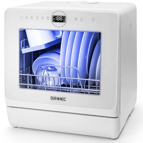 Duronic DW5 WE Mini Geschirrspüler – Kompakte Spülmaschine für 3 Gedecke - Der Duronic DW5 WE ist eine platzsparende Mini Spülmaschine mit 6 Programmen für effiziente Reinigung. Ideal für kleine Küchen oder unterwegs, leicht zu bedienen und wassersparend.