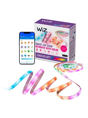 WiZ RGBIC LED Lightstrip 20m - 16 Mio. Farben - Lampen mit 20m Länge, flexibler Installation und 16 Millionen Farben für individuelles Ambiente. Steuern Sie das Licht bequem per App oder Sprachbefehl!