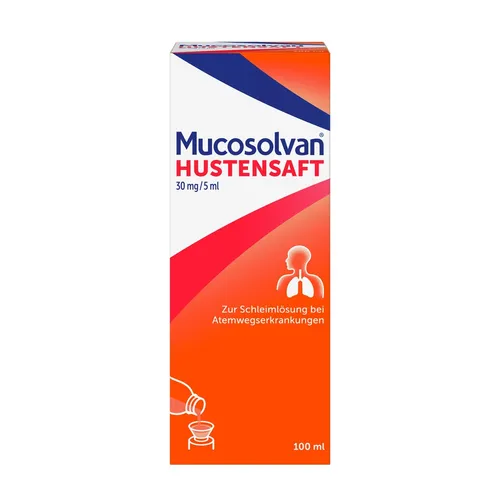 Mucosolvan Saft 30mg/5ml - 100 ML - Arzneimittel zur Schleimlösung bei Atemwegserkrankungen. Wirkt effektiv bei zähem Schleim und erleichtert das Abhusten. Ideal für akute und chronische Bronchial- und Lungenerkrankungen.