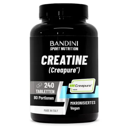 Bandini® Creatine CREAPURE® Monohydrate 240 Tabletten - Training, Sport, Gym und Pre Workout Supplement - 100% Vegan - Basierend auf Kreatin Monohydrat für ATP und Erholung