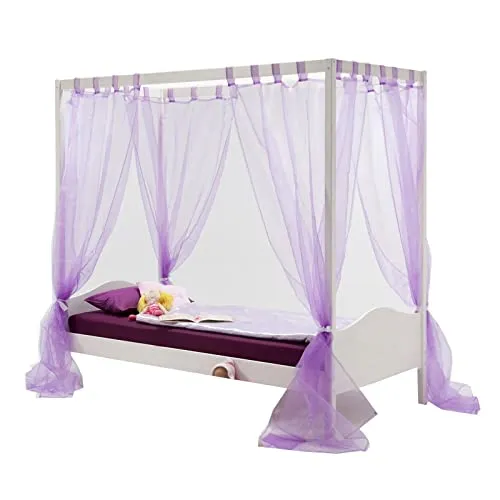 IDIMEX Himmelbett NADINE, Kinderbett 90x200 cm aus massivem Kiefernholz - Betten für Mädchen, stilvolles Himmelbett in Weiß, bietet ein traumhaftes Schlafambiente für Kinderzimmer.