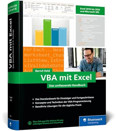 VBA mit Excel: Das umfassende Handbuch für Einsteiger und Fortgeschrittene - Microsoft Excel, umfassendes Handbuch für Excel 2024 und Microsoft 365, ideal für alle, die ihre VBA-Kenntnisse vertiefen möchten.