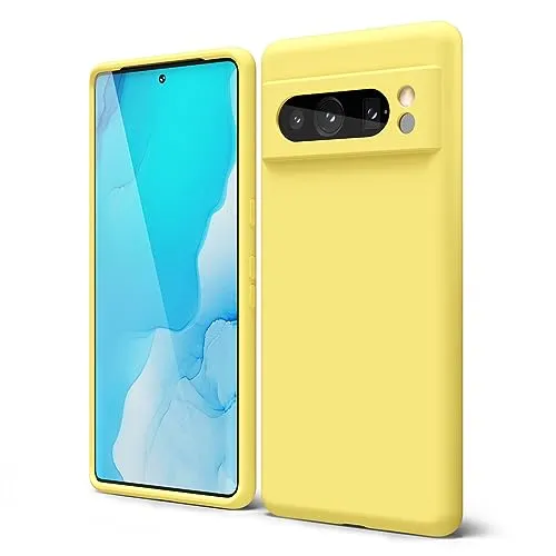 oakxco für Google Pixel 8 Pro Hülle Silikon mit Kameraschutz, Dünn Bunt Gummi Gel Einfarbig Schutz Handyhülle, Slim Weich Matt Handy Hülle, Stoßfest Cute Elegant Schutzhülle für Mädchen Männer, Gelb