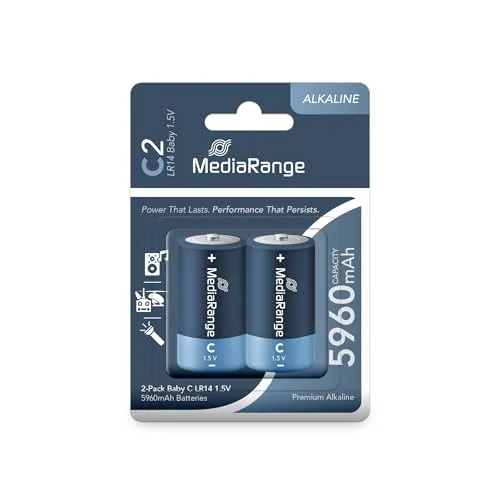 MediaRange Premium Alkaline Batterien, Baby C I LR14 I 1.5V, 2er Pack, MRBAT108