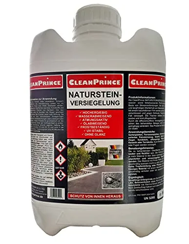 CleanPrince Naturstein-Versiegelung farblos CP400045 - Naturstein-Imprägnierung, schützt effektiv vor Schmutz und Feuchtigkeit, ideal für Gartenplatten und Terrassen, frostbeständig und UV-stabil