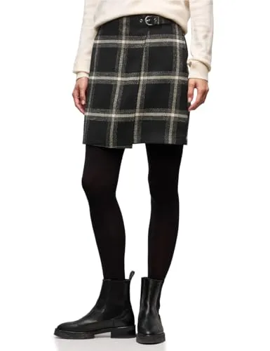 Damen Karo-Rock im Wickelstil - Eleganter knielanger Rock mit Wickeldetail, praktischen seitlichen Taschen und stylishem Karomuster – perfekt für vielseitige Outfits.