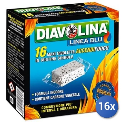16x Diavolina Accendifuoco-Set, 16-teilig, Maxi, Lignite, Blau