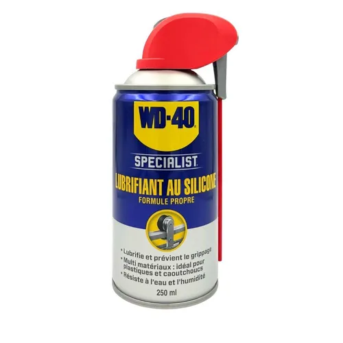 WD40 Silikon Lubrifiant Spray 250 mL - Hochwertiges Silikon-Spray mit 250 ml Inhalt, ideal zum Schutz und zur Pflege von beweglichen Teilen. Verhindert das Anhaften von Schmutz und sorgt für eine geschmeidige Funktion.