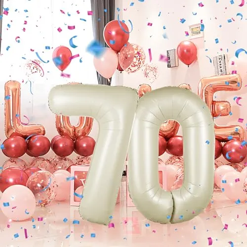 Geburtstag zahlen luftballon 70 jahre | Folienballon Beige- Folienballon in 40"-101cm Geburtstagsdeko - Ballon Zahl Deko zum Geburtstag fliegt mit Helium für Männer Frauen 70.Geburtstagsparty Jubiläum